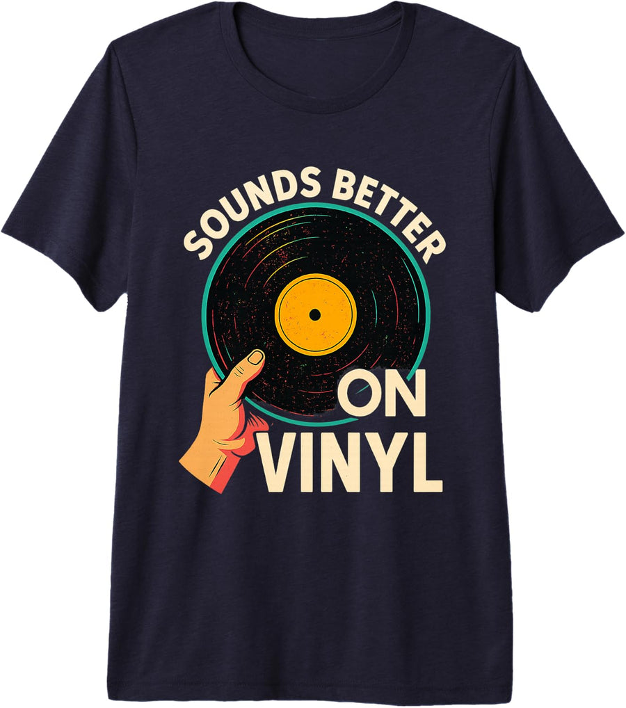 Sounds Better On Vinyl Record Player Old School Dj Turntable Premium Tri-Blend T-Shirt - Navy Blue