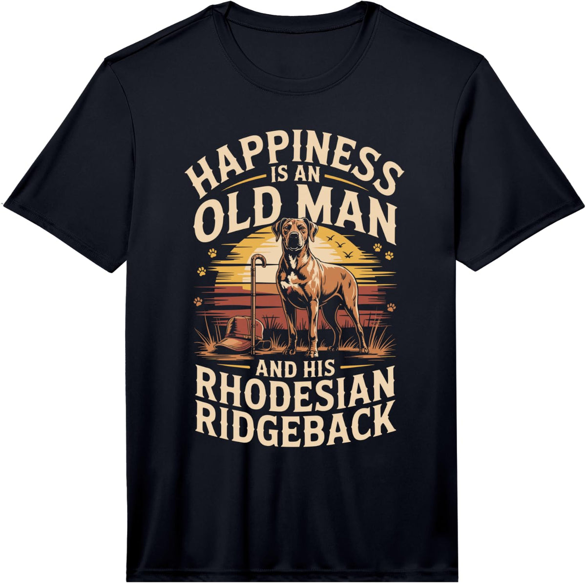 Men's Happiness is an Old Man and His Rhodesian Ridgeback Performance T-Shirt - Black