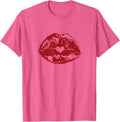 Lips Heart Kiss, Valentine, Cute T-Shirt - Pink Heather