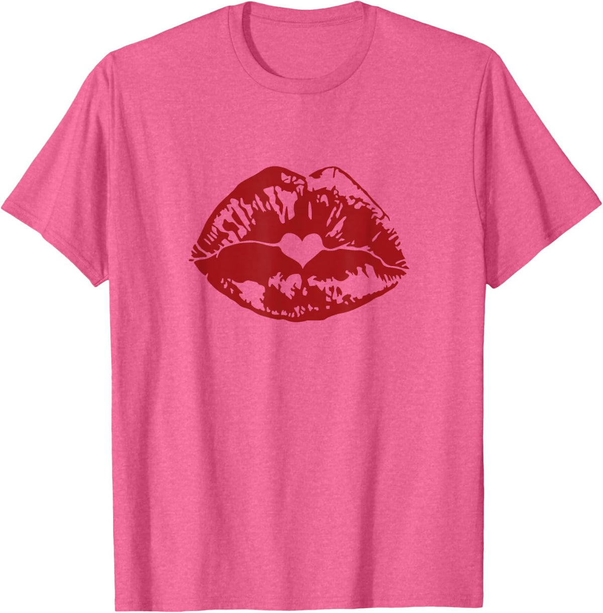 Lips Heart Kiss, Valentine, Cute T-Shirt - Pink Heather