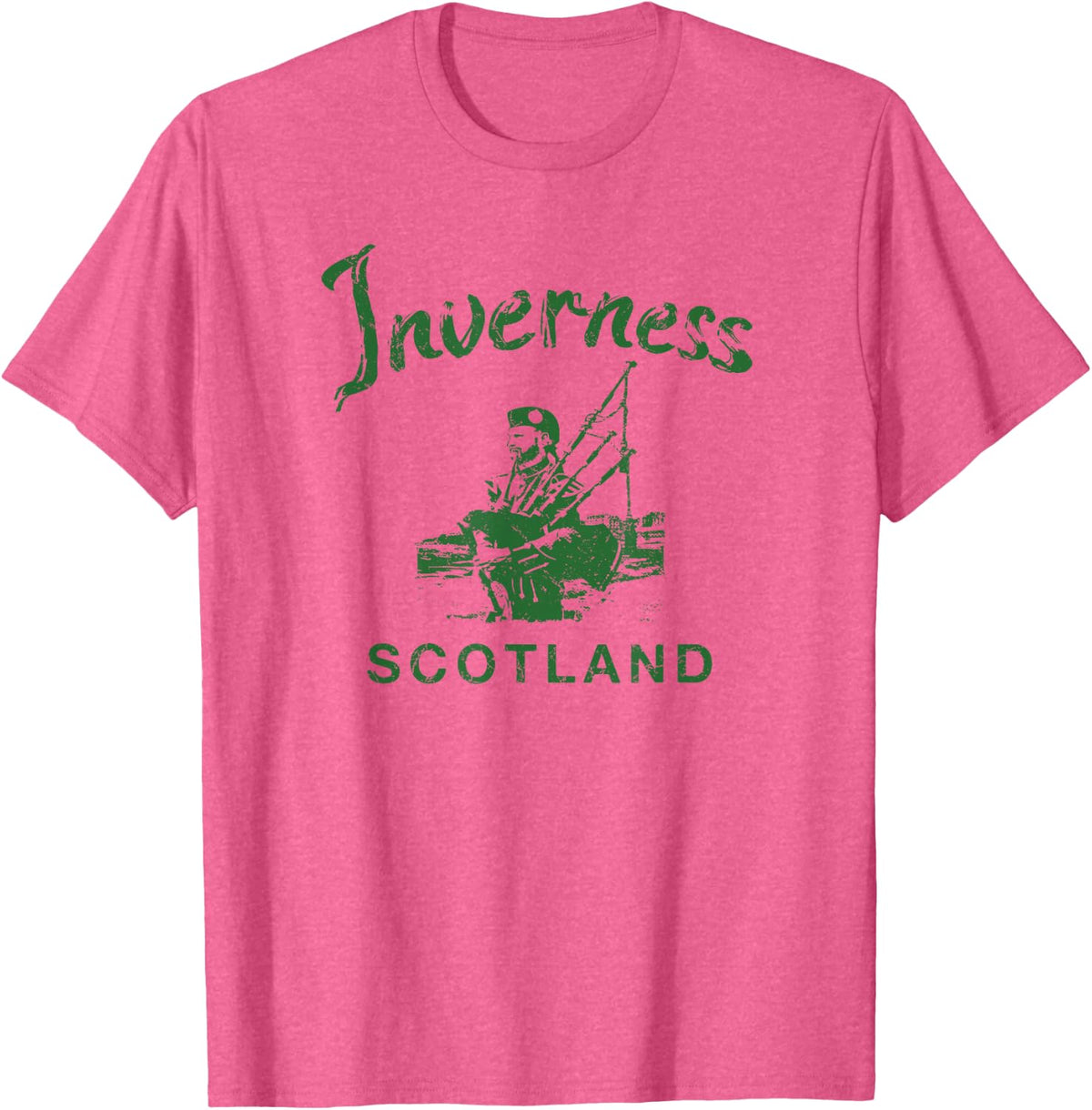 Inverness Scotland Scottish Bagpipes Vintage Gaelic T-Shirt - Pink Heather