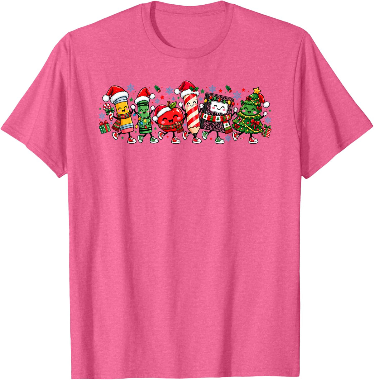 Teacher Christmas School Supplies Classroom Xmas Winter Cute T-Shirt - Pink Heather