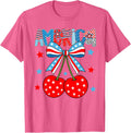 Cute America Cherries Coquette Bow Funny Cherry 4th Of July T-Shirt - Pink Heather