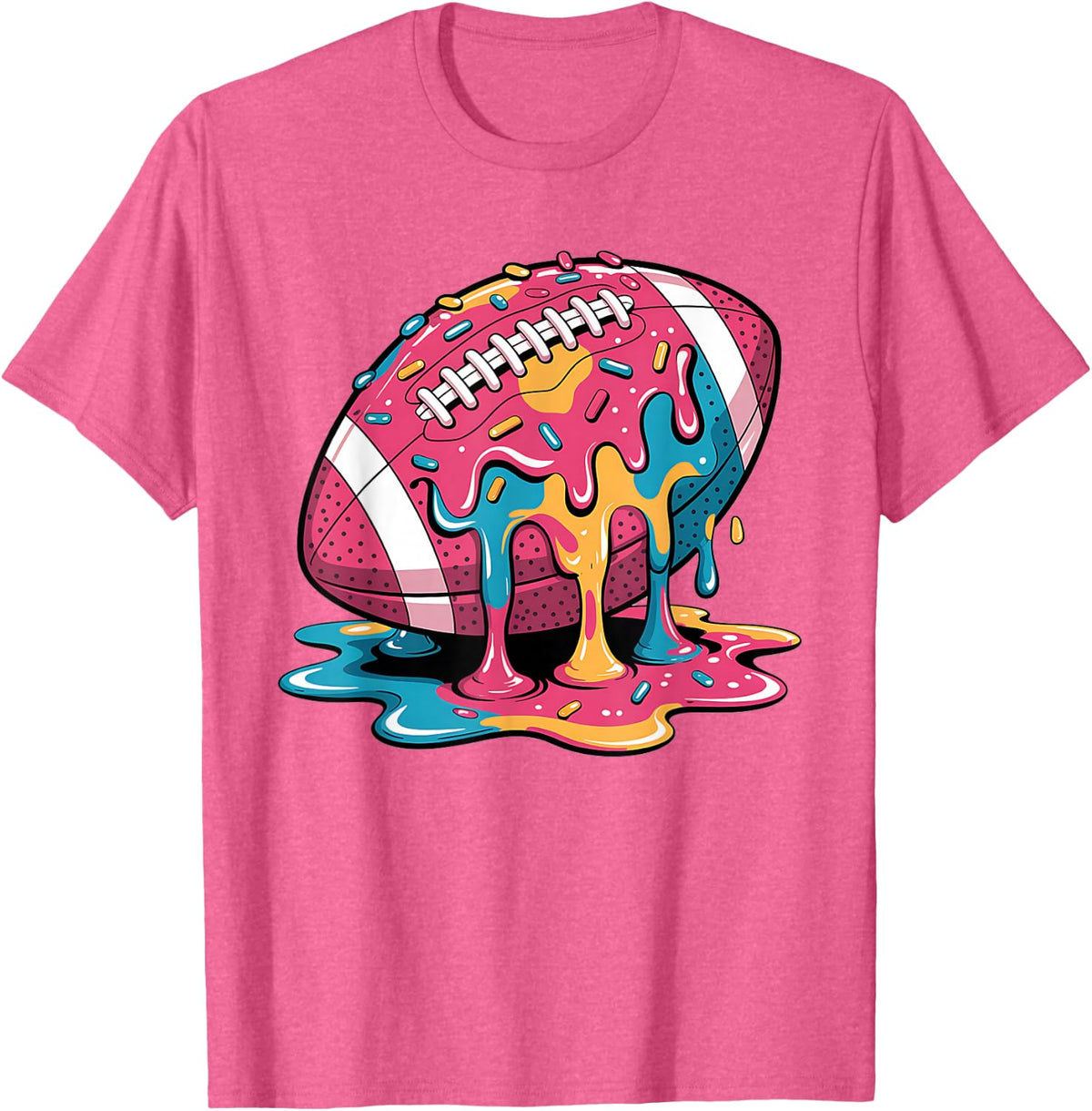 Football Drip for Lineman WR QB RB Ice Cream Drippy T-Shirt Tees for Boys Kids Teens Men - Pink Heather