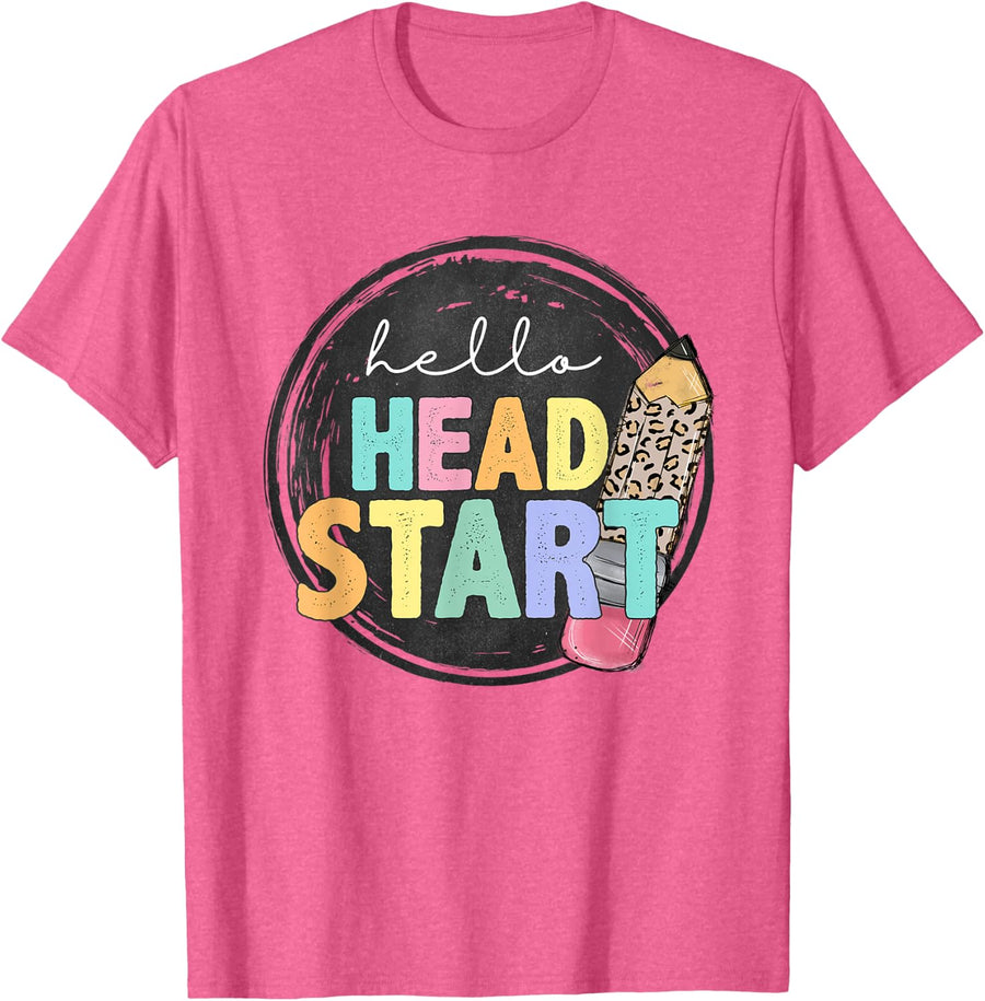 Vintage Hello Head Start Teacher Student Crush Head Start T-Shirt - Pink Heather