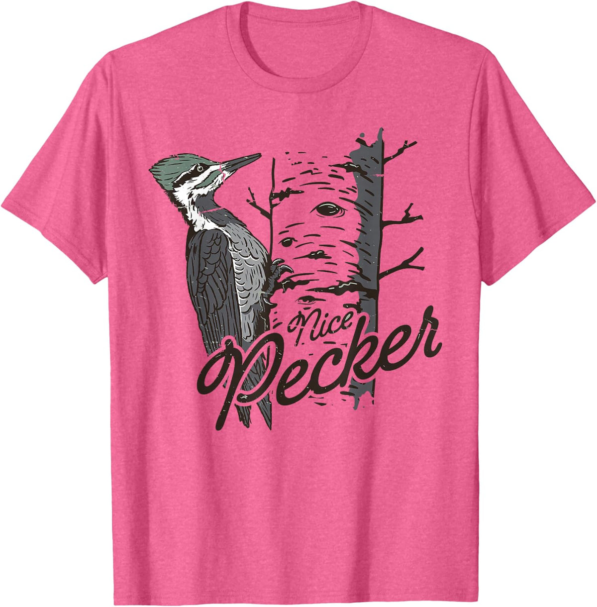 Nice Pecker Funny Woodpecker T-Shirt - Pink Heather