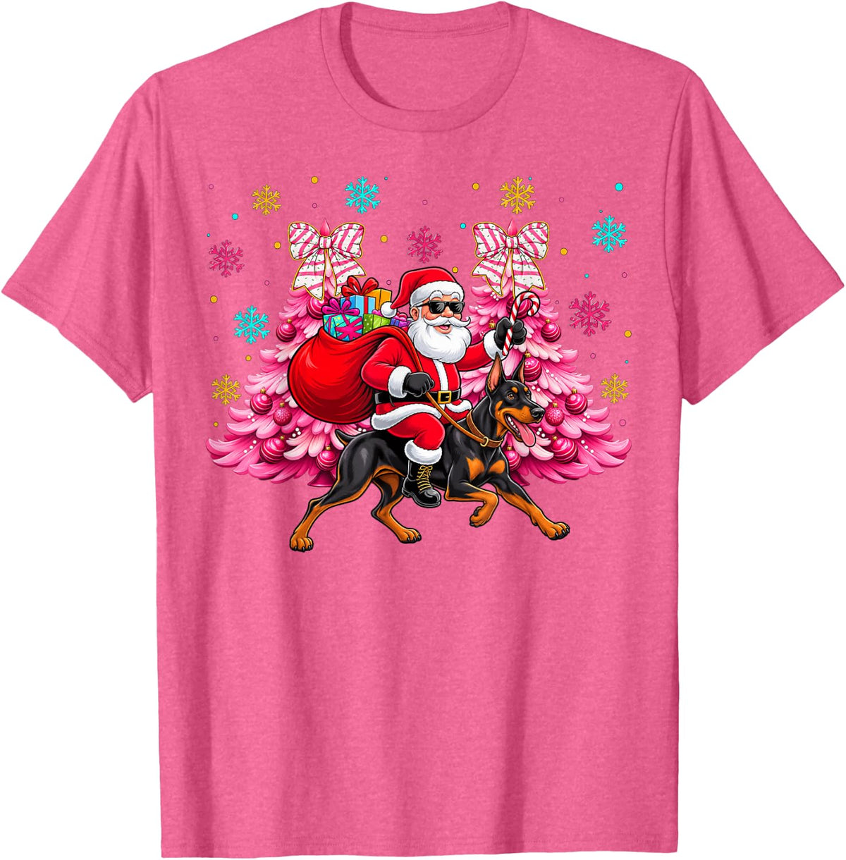 Christmas Doberman Pinscher Owners Kids Boys Girls Dog Xmas T-Shirt - Pink Heather