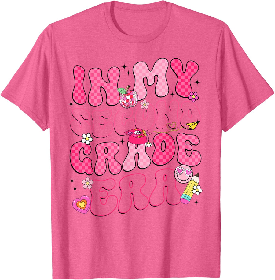 In My Second Grade Era Back To School Groovy Girl Women T-Shirt - Pink Heather