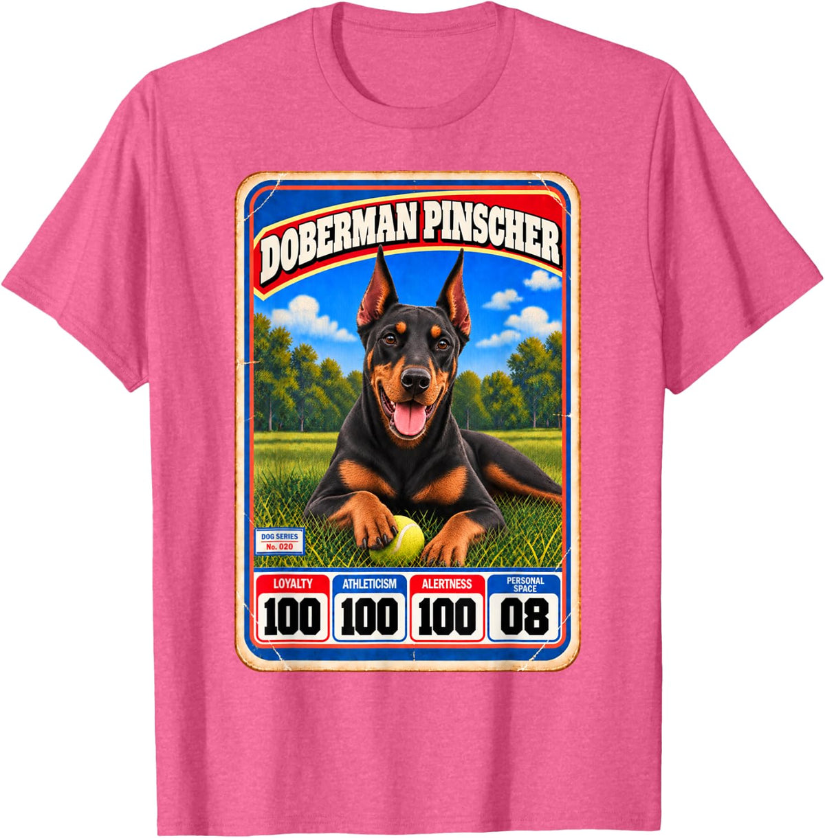 Doberman Pinscher Vintage 70s 80s Sports Trading Card T-Shirt - Pink Heather