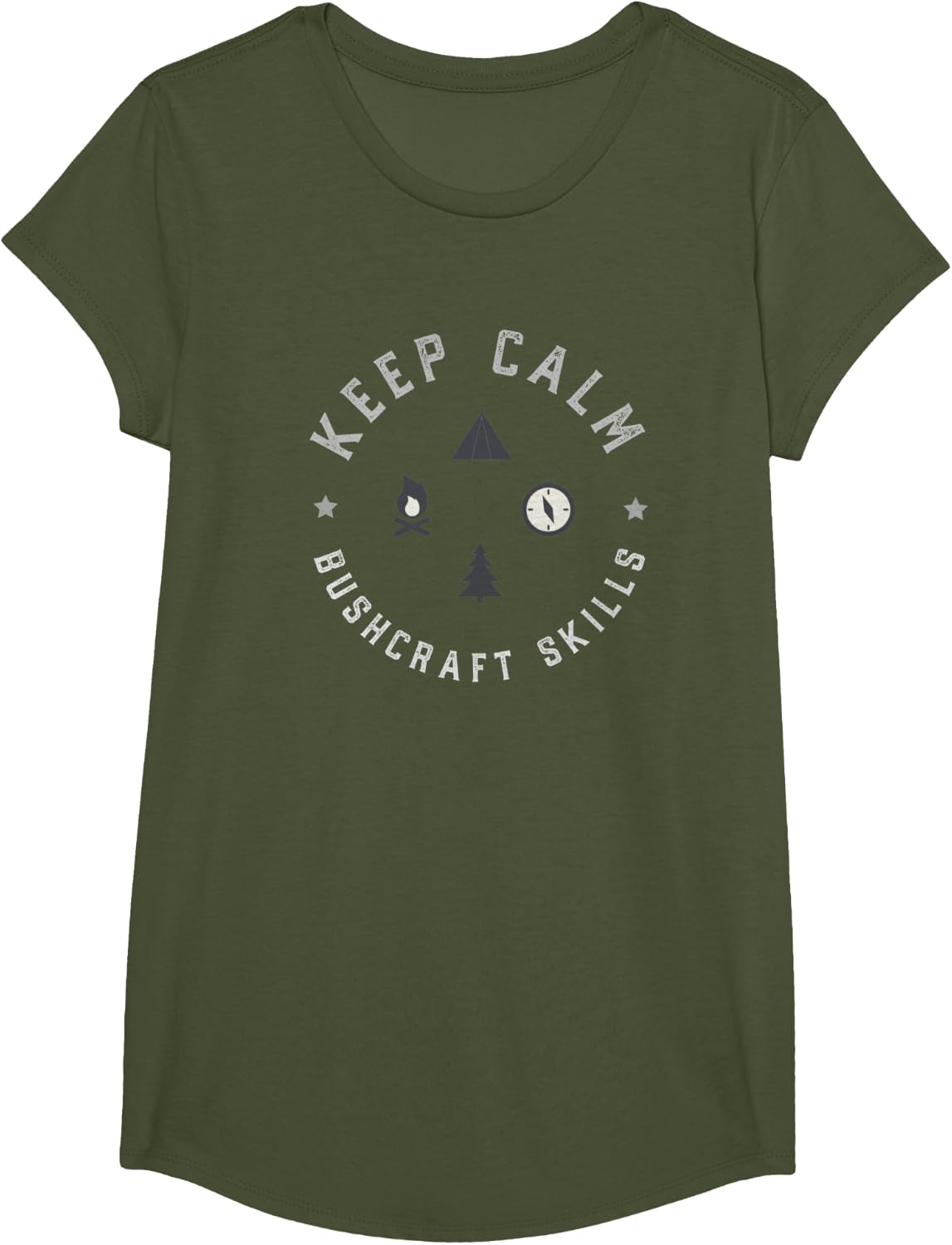 Keep Calm Bushcraft Skills T-Shirt - Girls Olive Green