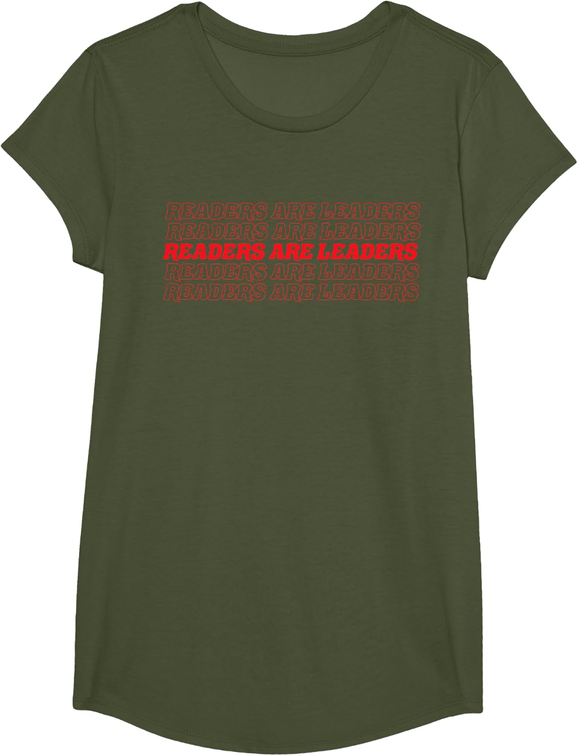 Readers Are Leaders Book Literature Reading T-Shirt - Girls Olive Green