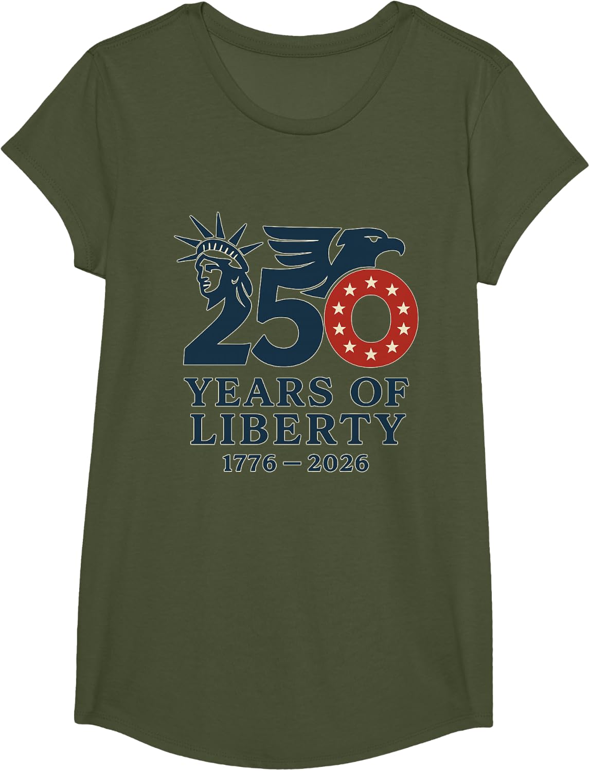 250 Years 1776-2026 250th Birthday Flag T-Shirt - Girls Olive Green
