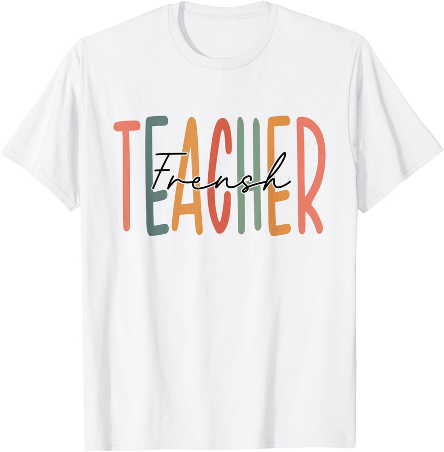 French Teacher Retro Groovy Teacher 1st Day Back to School T-Shirt - White