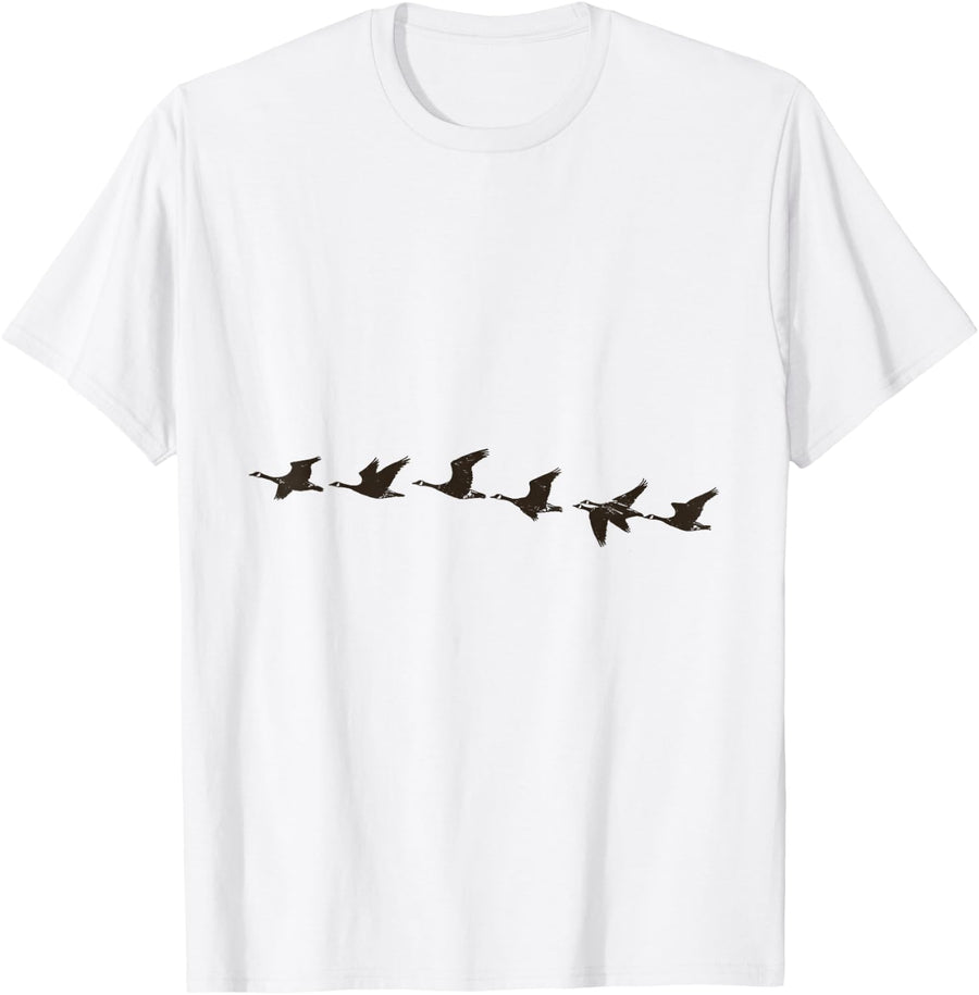 Vintage Geese V Formation Ink Drawing Waterfowl T-Shirt - White