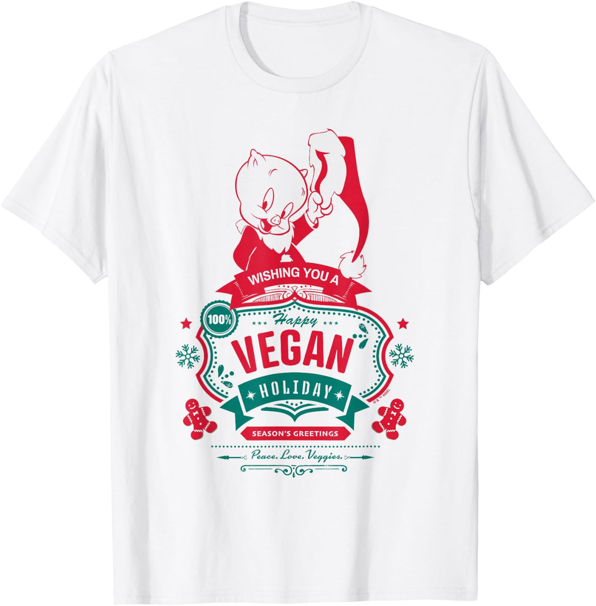 Looney Tunes Porky Pig Christmas Happy Vegan Holiday T-Shirt - White