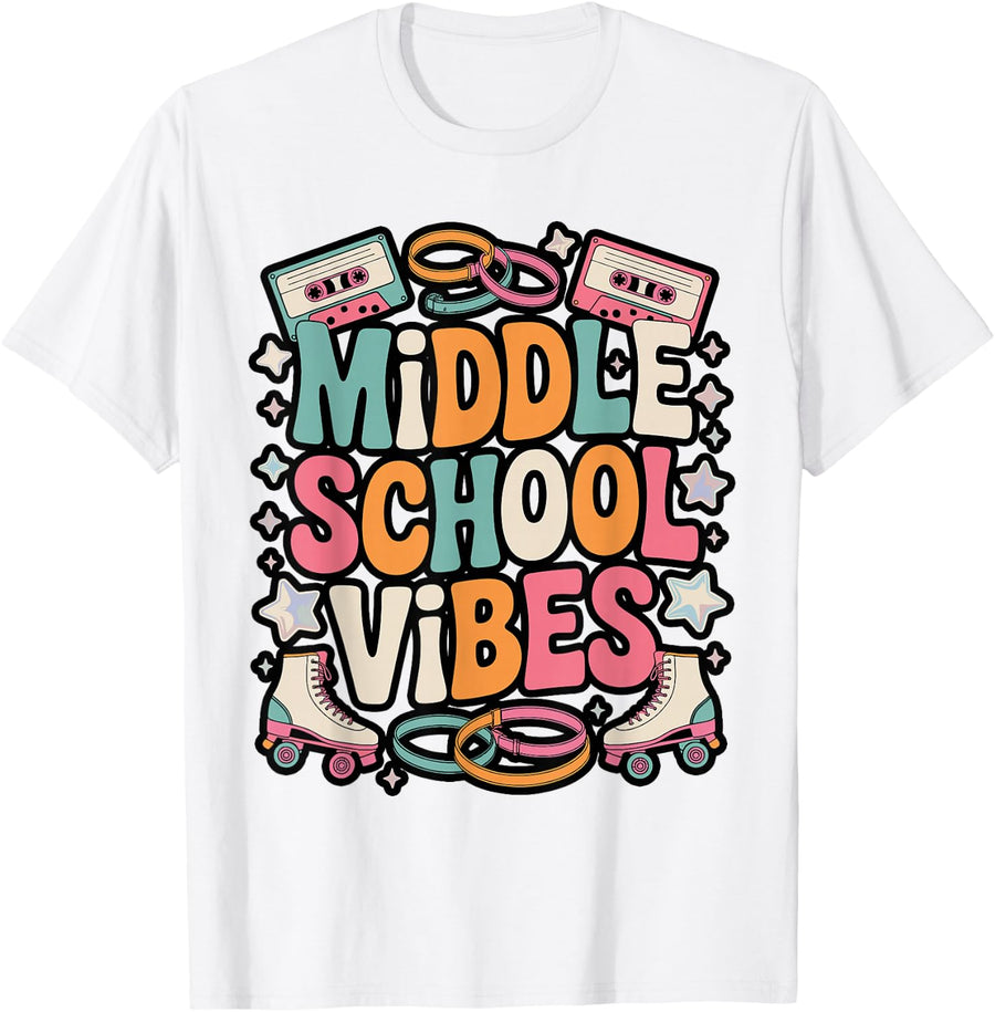 Middle School Vibes Retro Teacher T-Shirt - White