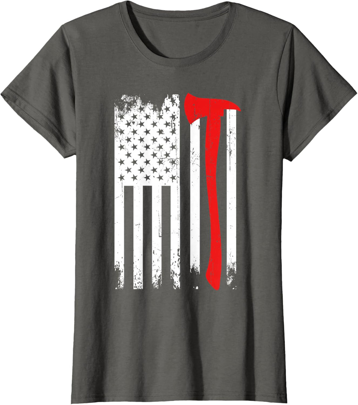 Firefighter Patriotic Fireman Firefighting Rescuer Volunteer T-Shirt - Asphalt Grey