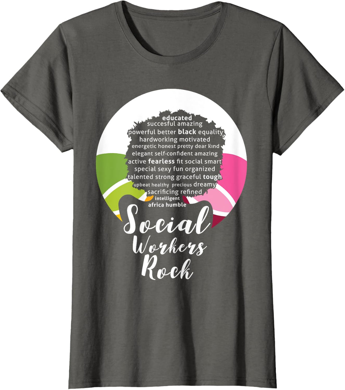 Black Queen Social Workers Rock Magic Diva Gift Design T-Shirt - Asphalt Grey