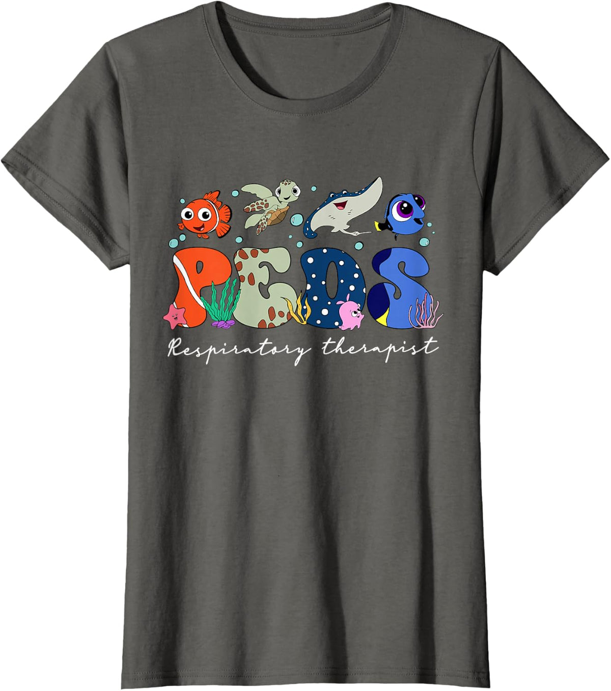 PEDS Respiratory Therapist Ocean Animal Pediatric RT Summer T-Shirt - Asphalt Grey