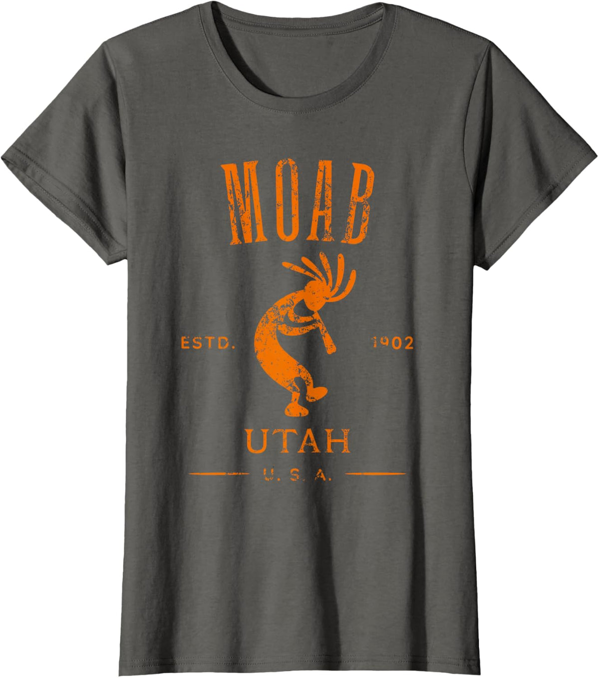 Moab Utah Kokopelli Souvenir Distressed Design T-Shirt - Asphalt Grey