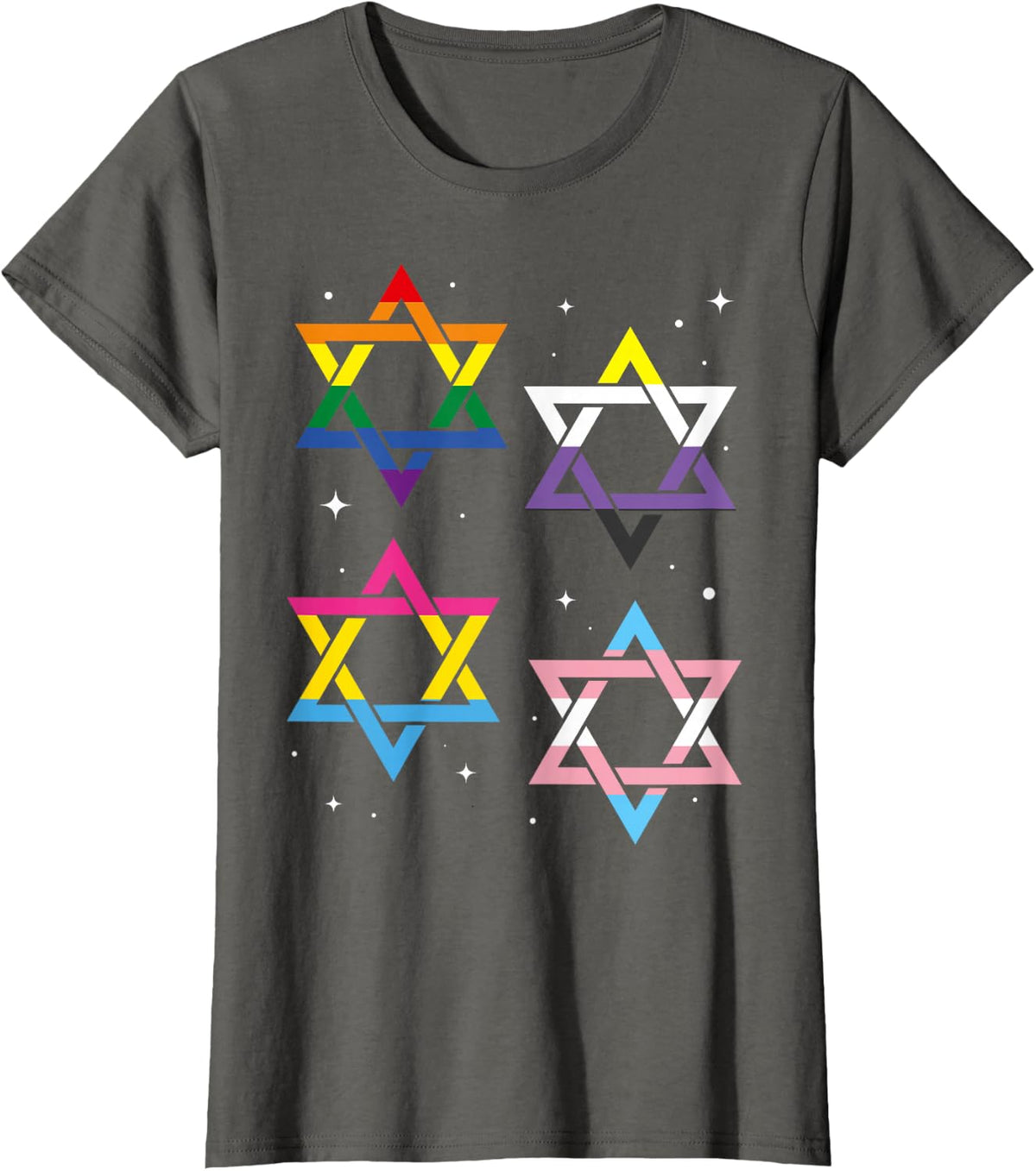 Star Of David Rainbow Flag Gay Pride Month Gift Queer LGBT T-Shirt - Asphalt Grey