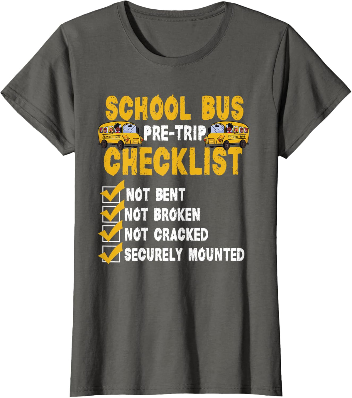 School Bus Pre-Trip Checklist Funny Bus Driver T-Shirt - Asphalt Grey