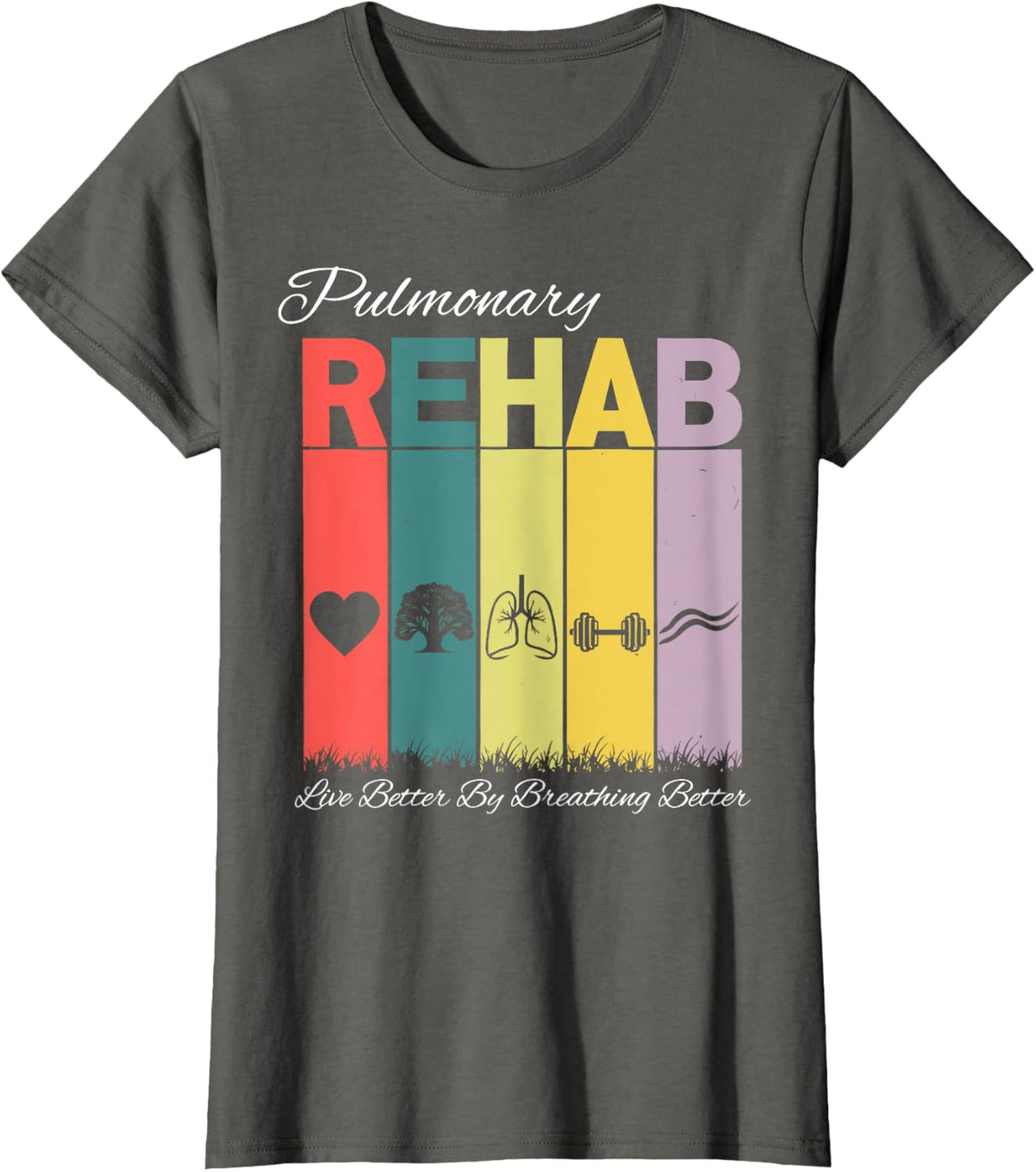 Retro Pulmonary Rehab Pulmonologist COPD Awareness Breathing T-Shirt - Asphalt Grey