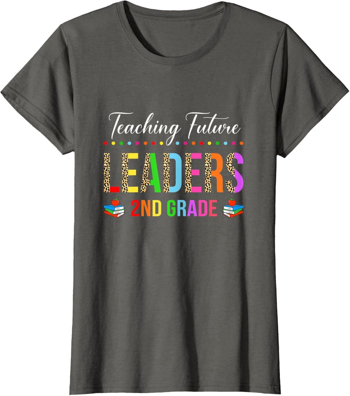Teaching Future Leaders 2nd Grade Teacher Leopard Men Women Kids T-Shirt - Asphalt Grey