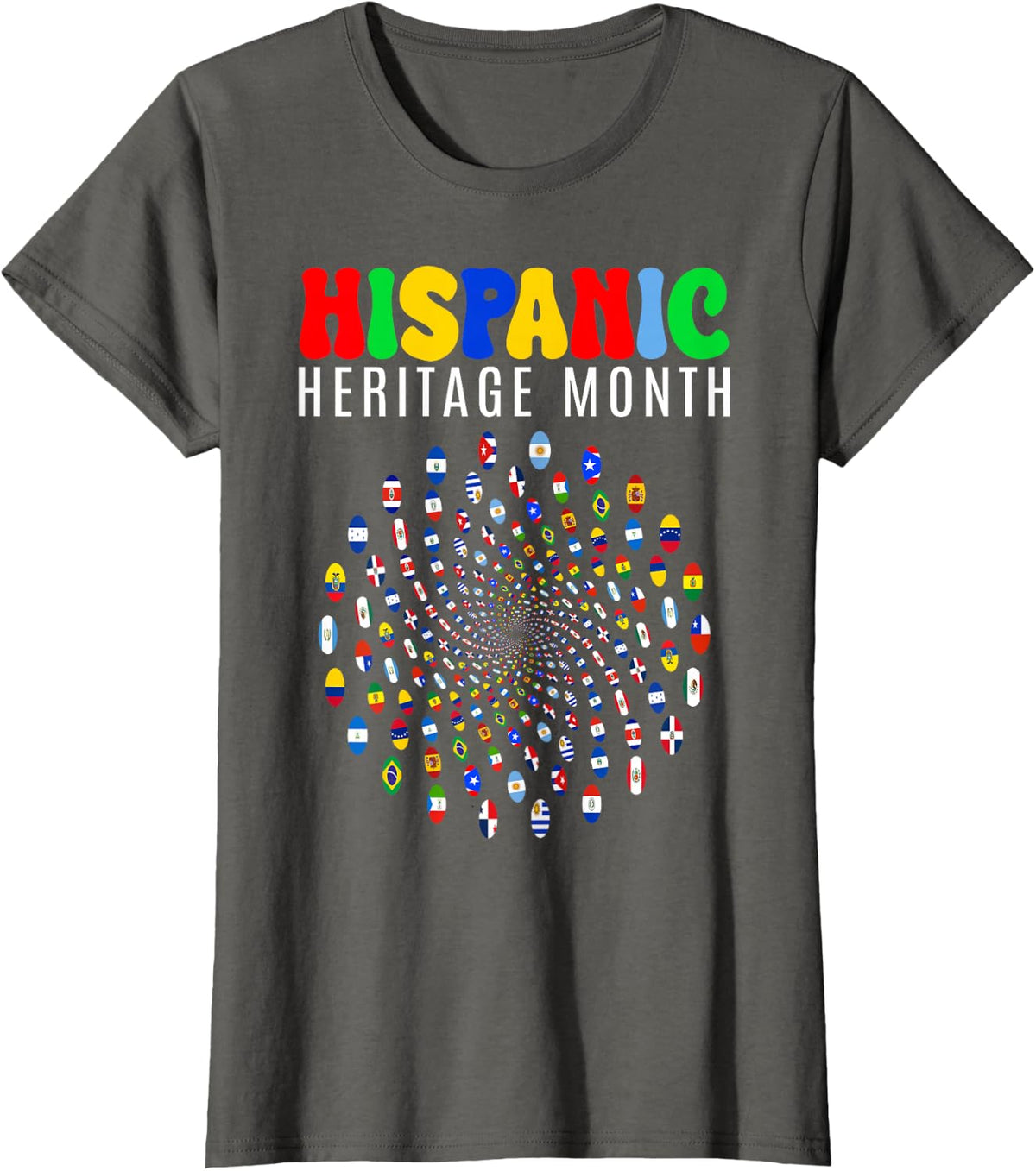 National Hispanic Heritage Month All Latin Countries Flags T-Shirt - Asphalt Grey