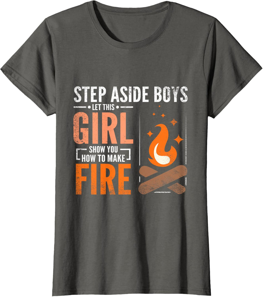 Survival Girl Woman Outdoor Bushcraft Adventure T-Shirt - Asphalt Grey