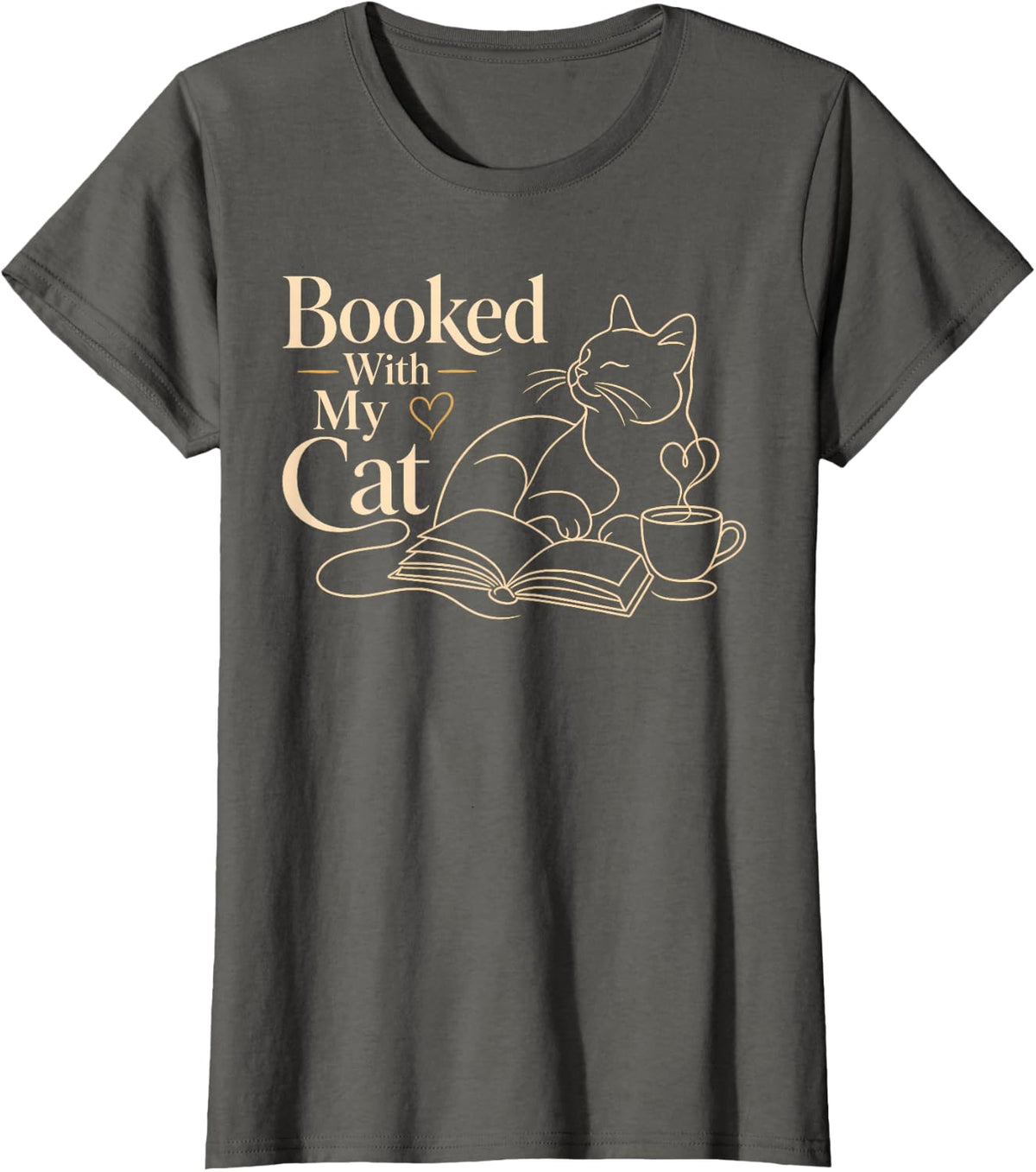 Booked with My Cat Book Lover Reading T-Shirt - Asphalt Grey