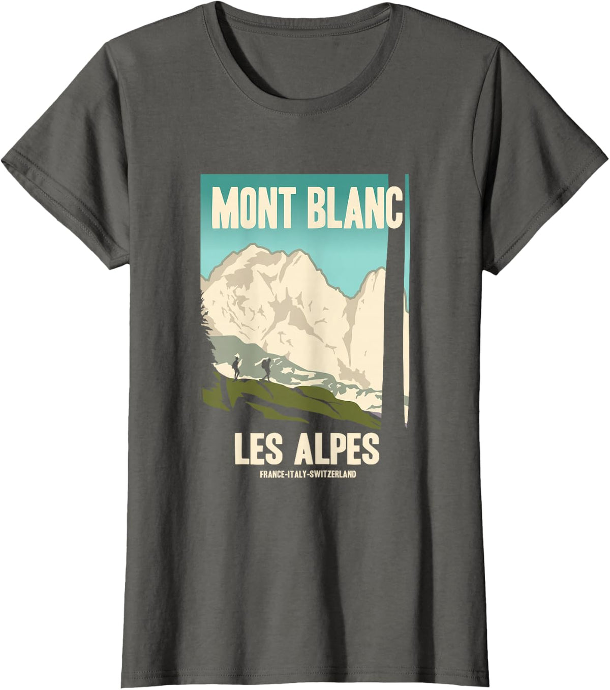 Mont Blanc Alps Mountains Retro Travel Poster T-Shirt Gift T-Shirt - Asphalt Grey