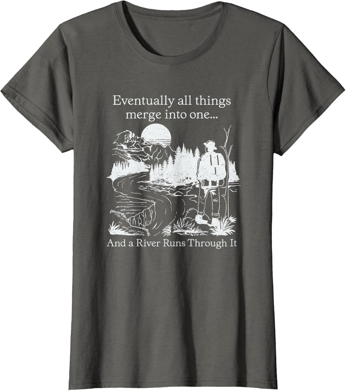 A River Runs Through It Fly Fishing T-Shirt - Asphalt Grey