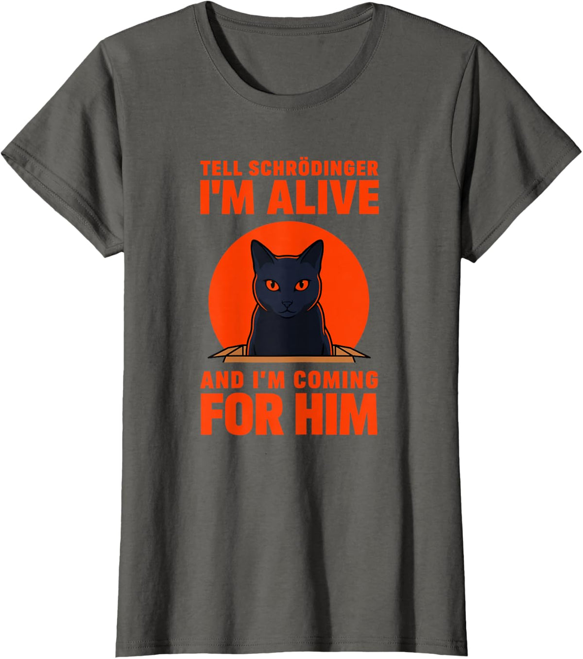 Tell Schrodinger I'm Alive Black Cat Funny Physics Humor T-Shirt - Asphalt Grey