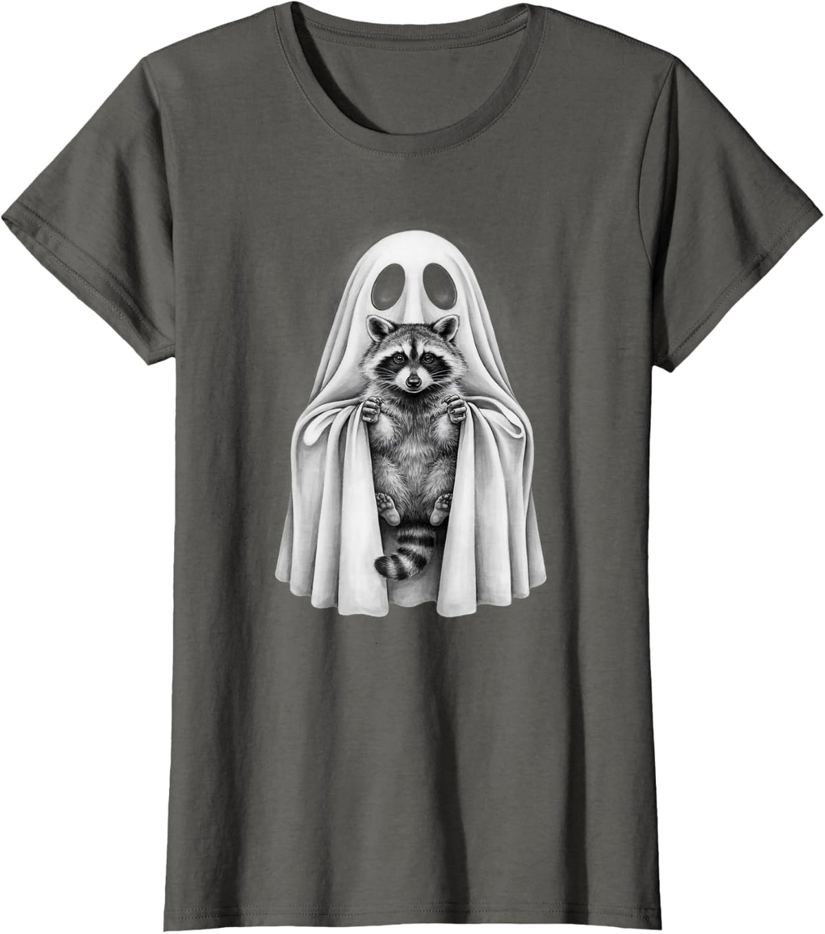 Funny Ghost with Raccoon Cute Halloween Animal Lovers T-Shirt - Asphalt Grey