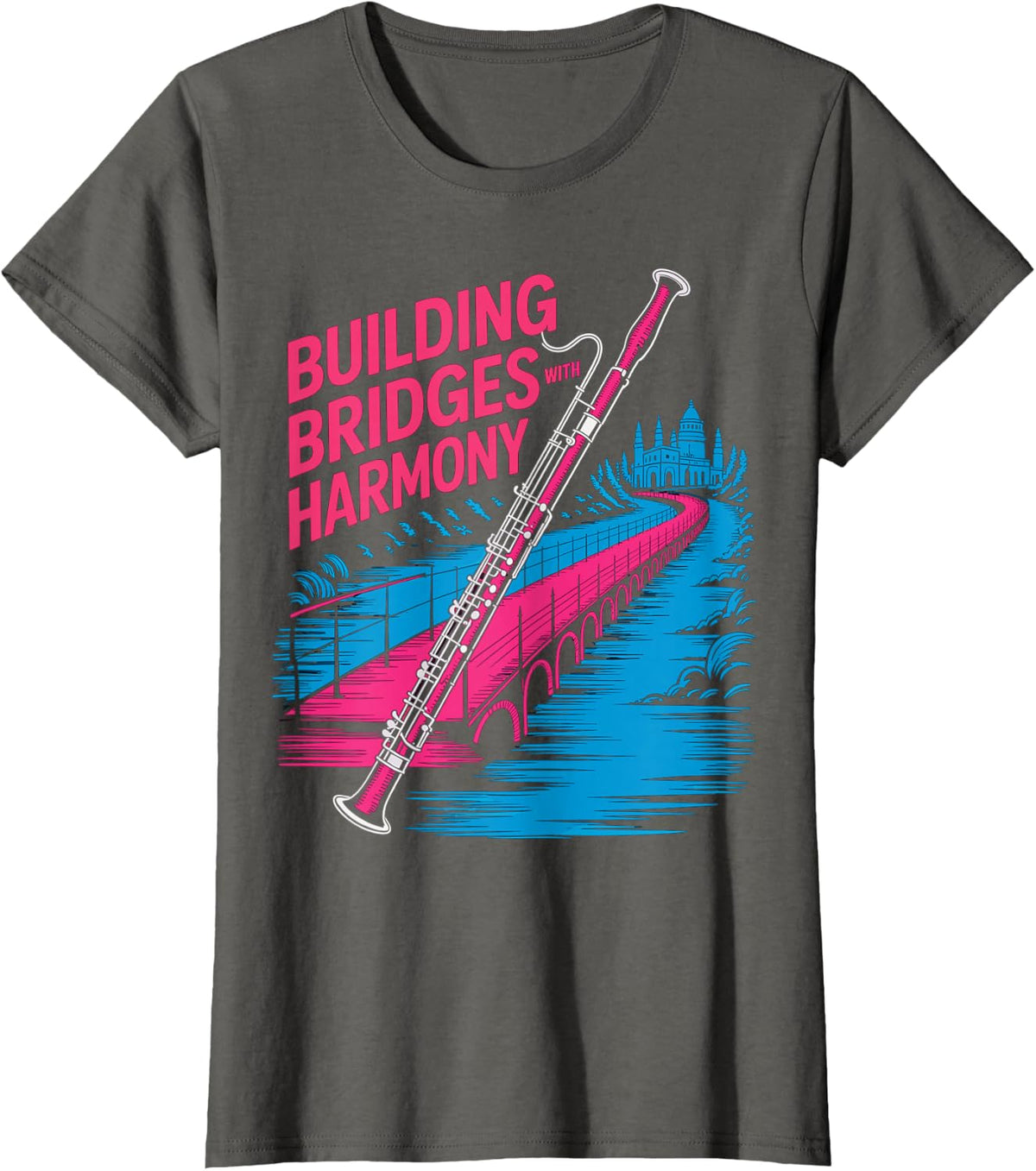 Building Bridges with Harmony Bassoon Design T-Shirt - Asphalt Grey