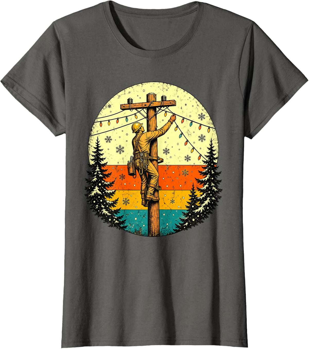 Lineman Christmas Lights Power Lineman Vintage T-Shirt - Asphalt Grey