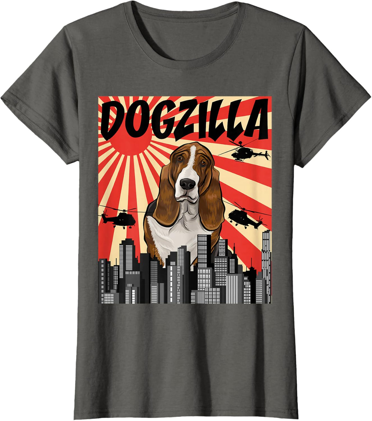 Funny Retro Japanese Dogzilla Basset Hound T-Shirt - Asphalt Grey