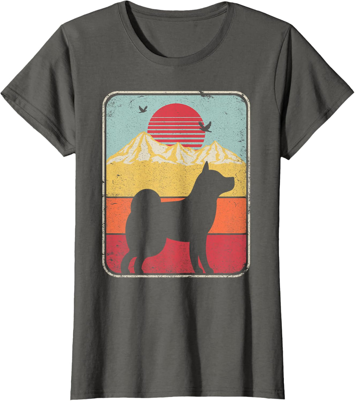 Shiba Inu Shirt. Retro Style T-Shirt - Asphalt Grey