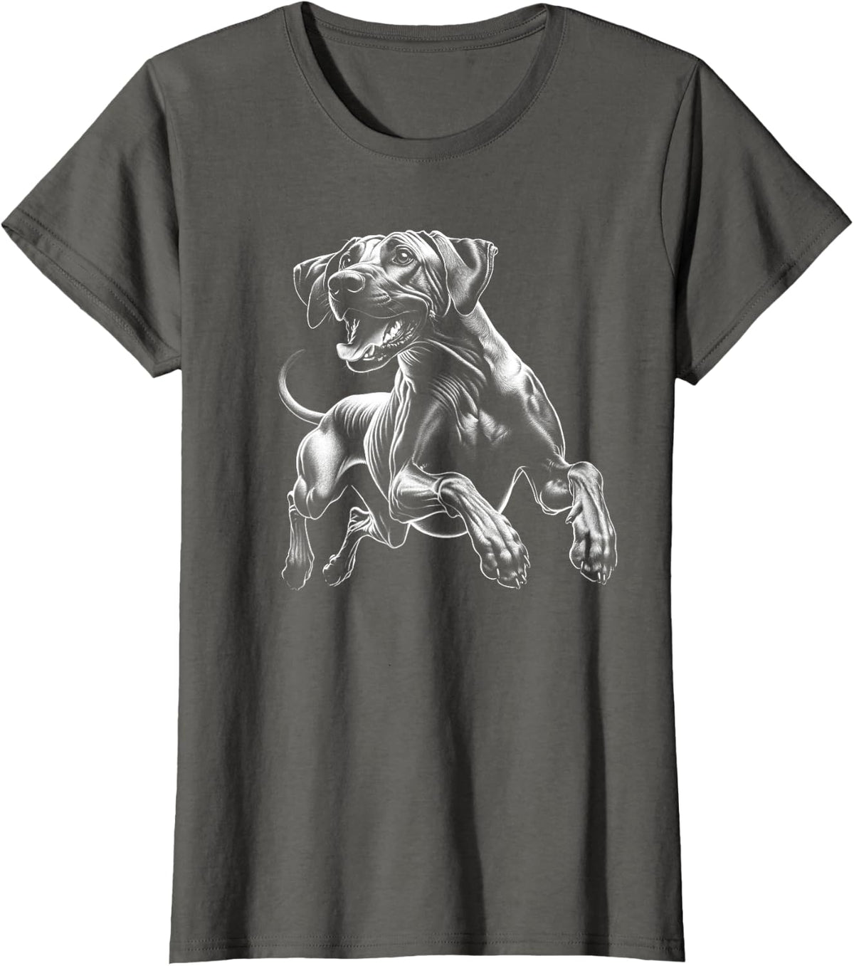 Happy Rhodesian Ridgeback in the Jump T-Shirt - Asphalt Grey