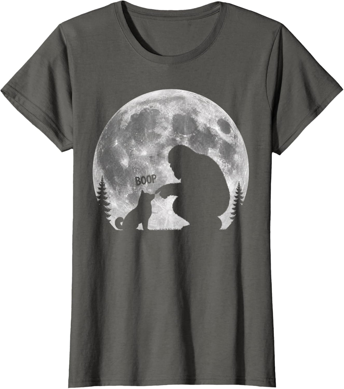 Bigfoot Boop Dog Nose Shiba Inu Moon Sasquatch T-Shirt - Asphalt Grey