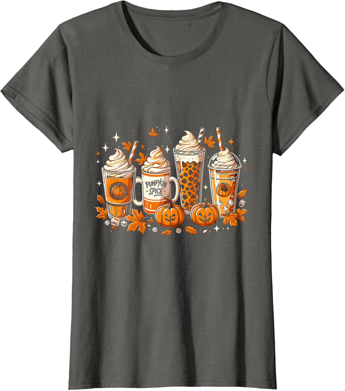 Halloween Coffee Pumpkin Latte Haunted Spooky Coffee Lover T-Shirt - Asphalt Grey