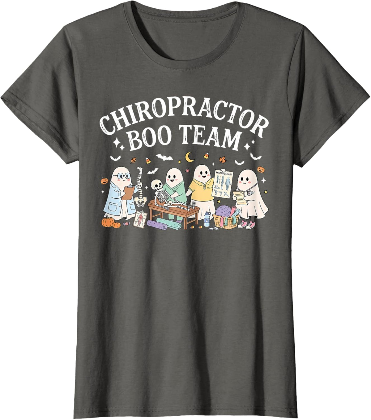 Chiropractor Boo Team Chiropractic Ghost Spooky Halloween T-Shirt - Asphalt Grey