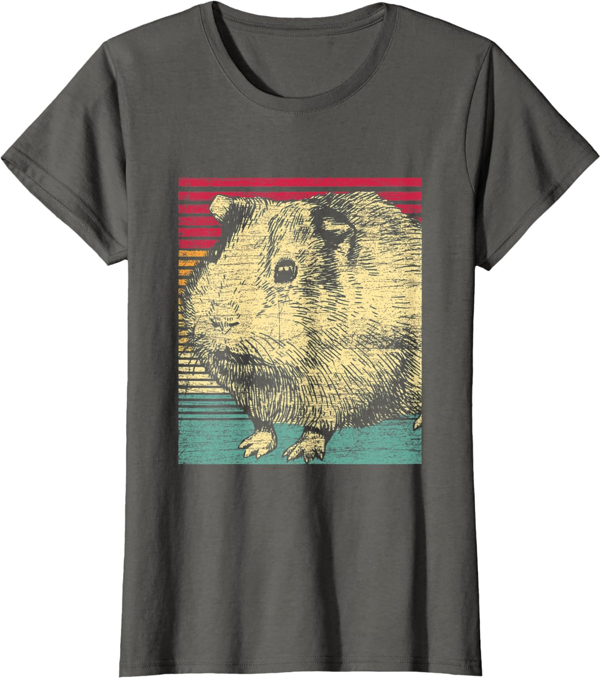 Retro Animal Gifts Colorful Guinea Pig T-Shirt - Asphalt Grey