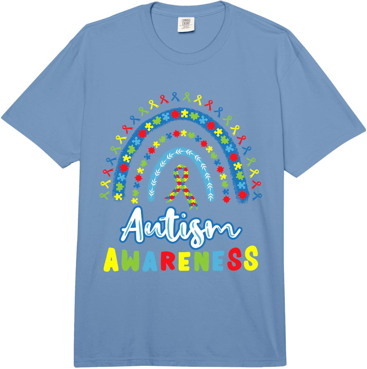 Autism Awareness Rainbow Comfort Colors Adult Heavyweight T-Shirt - Adult Unisex Deep Blue