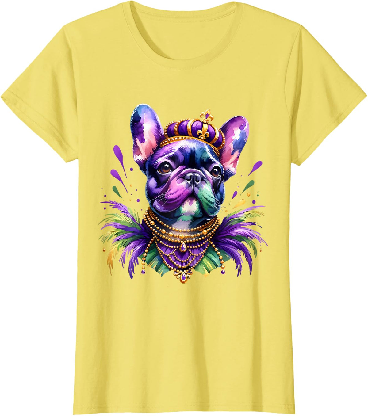 French Bulldog Owners with Mardi Gras Watercolor Dog Lovers T-Shirt - Lemon Yellow