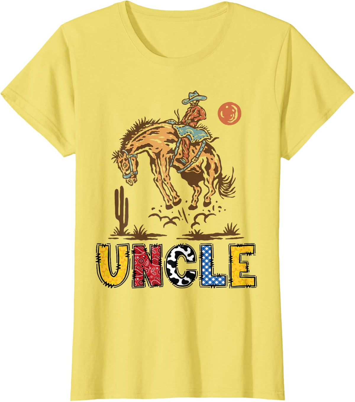 Rodeo Uncle Western Cowboy Birthday Boy Party Matching T-Shirt - Lemon Yellow