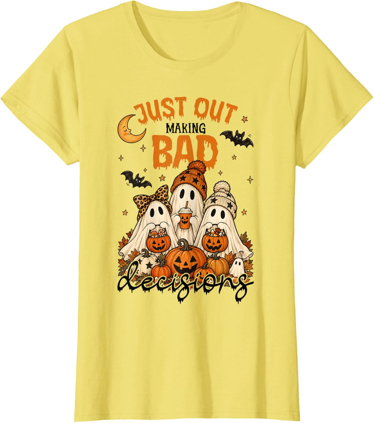 Just Out Making Bad Decisions Ghost Halloween Coffee Lover T-Shirt - Lemon Yellow