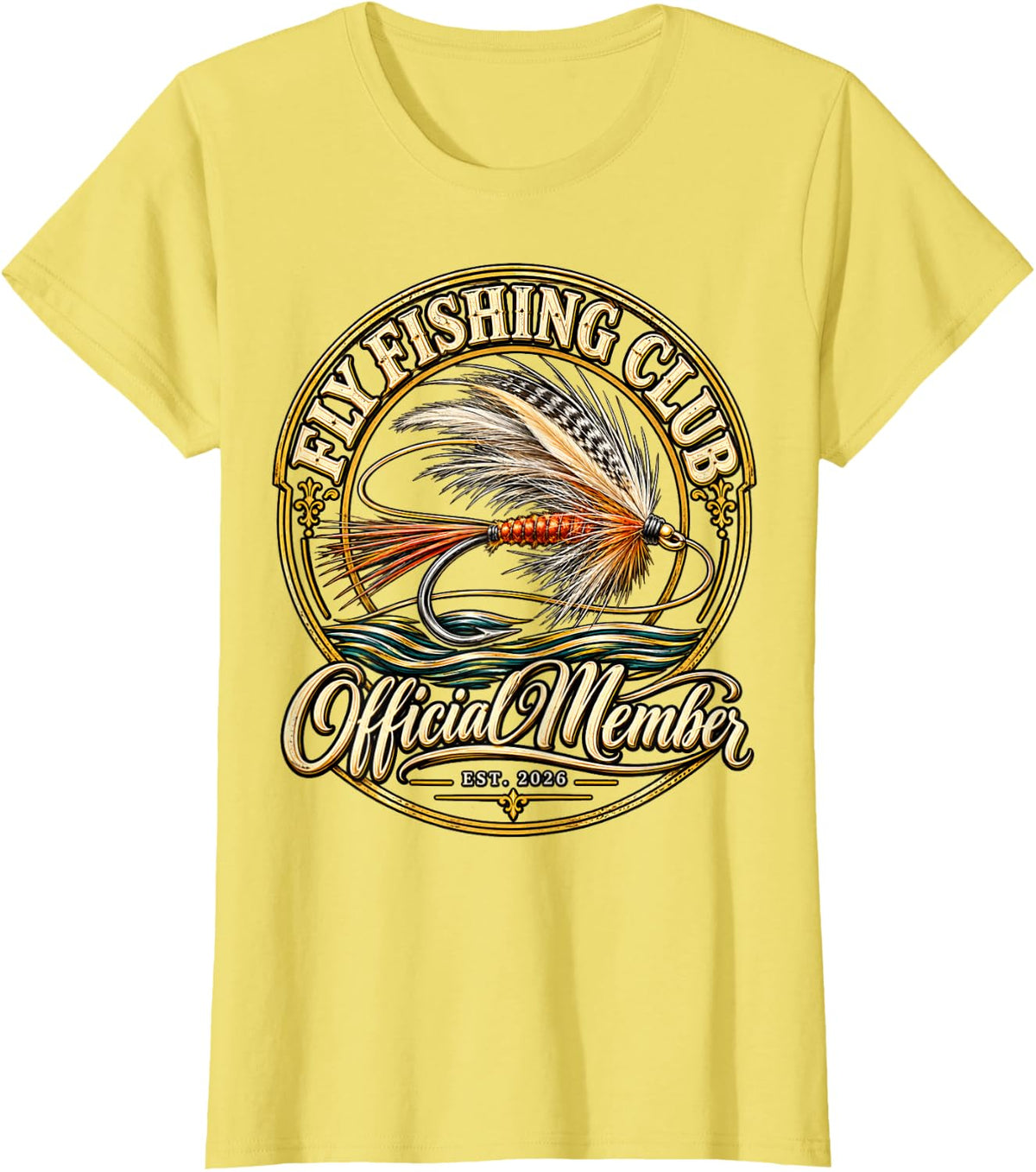 Trout Angler Dry Fly Fishing Classic Emblem T-Shirt - Lemon Yellow