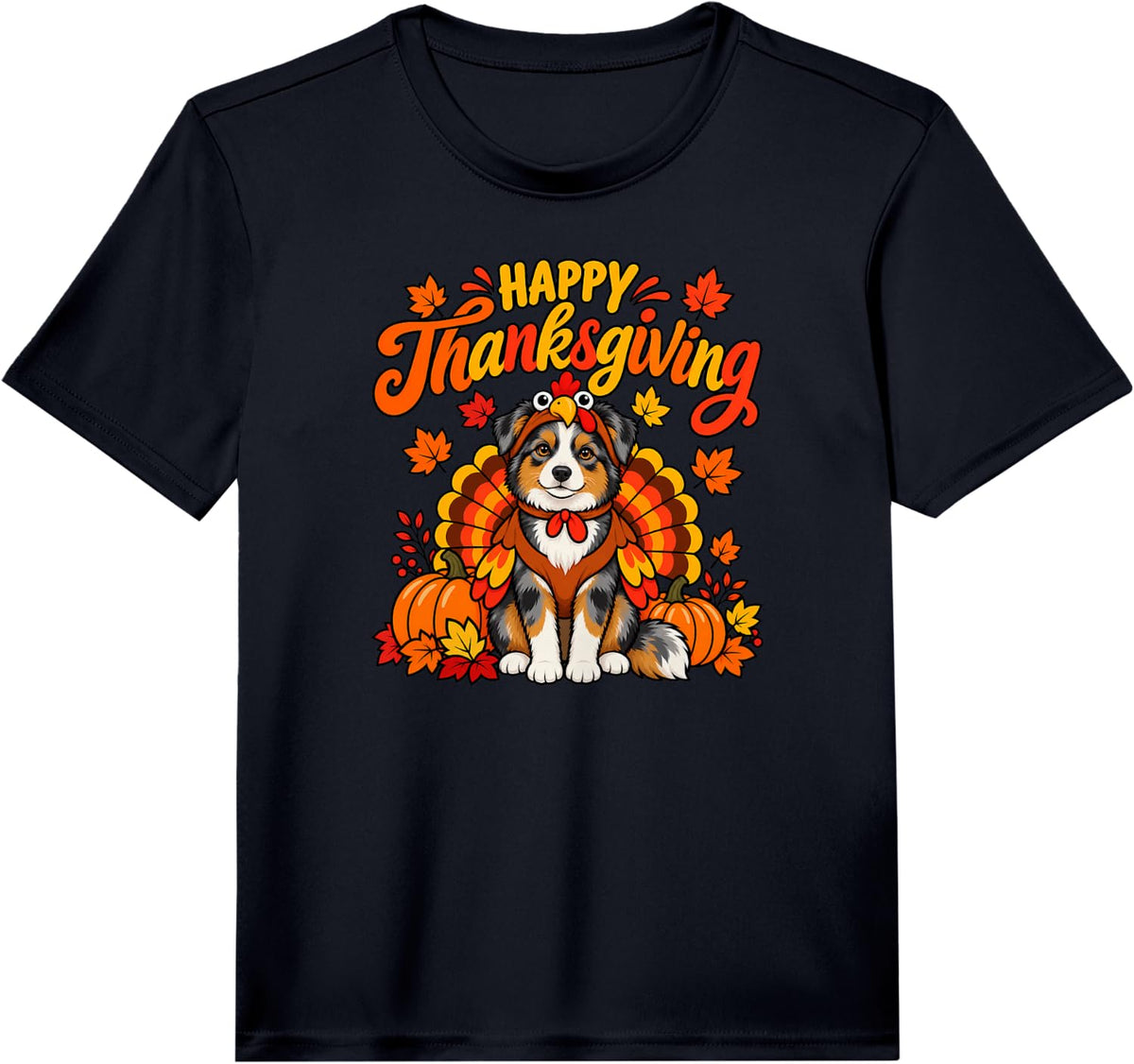 Happy Thanksgiving Miniature American Shepherd Turkey Day Performance T-Shirt - Black